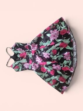 B. Smart Black Floral Midi Dress with Pink & Green Roses